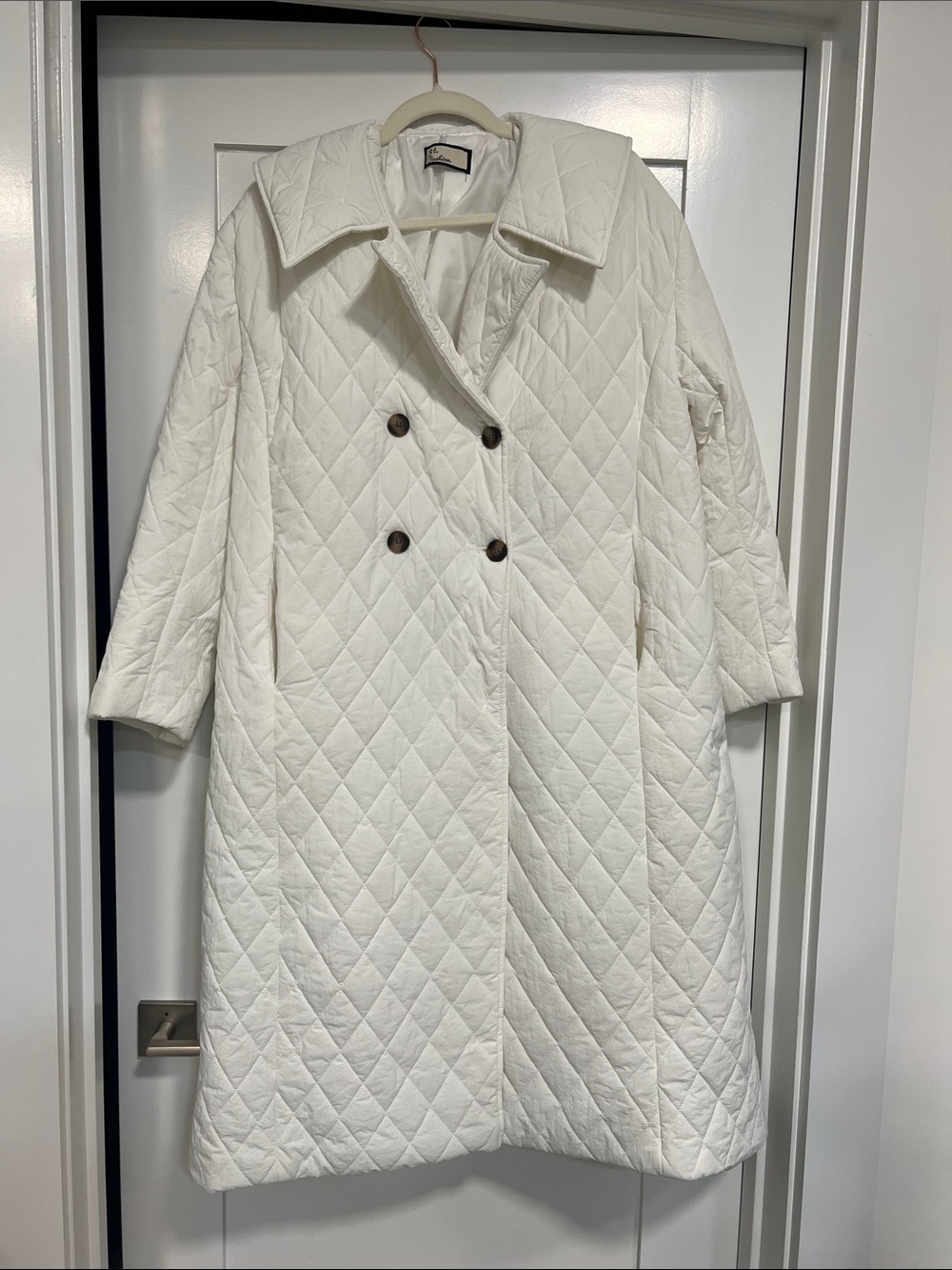 Women's Quilted Double-Breasted Trench Coat - White